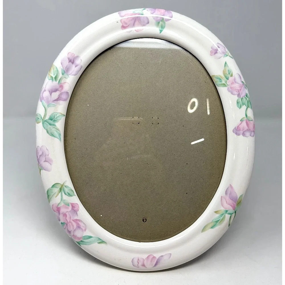 Vintage Floral Ceramic Porcelain Oval Picture Frame Shabby Chic 12x10